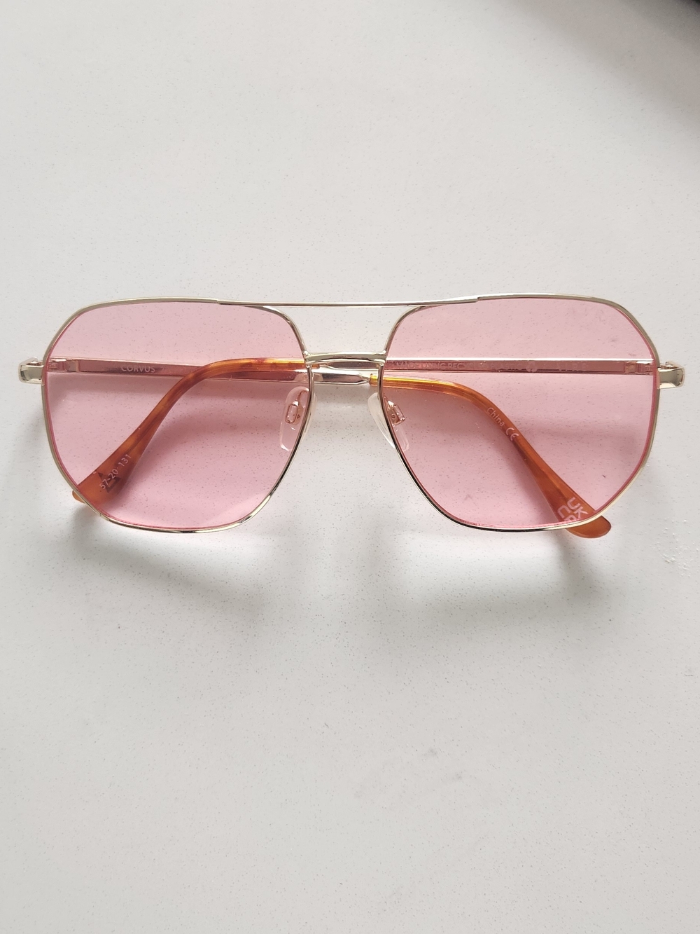 Aire Corvus Gold Frame Sunglasses with Pink Lenses